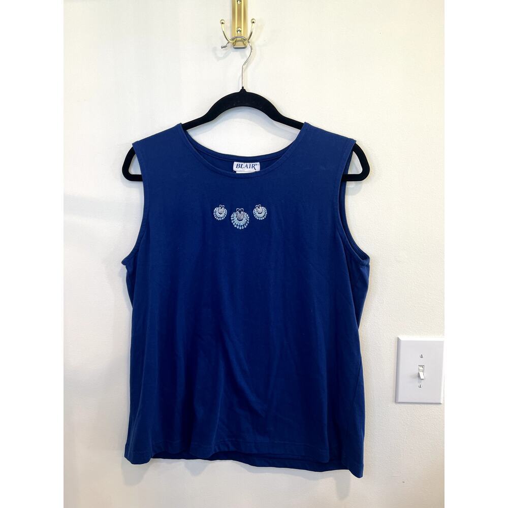Vintage Blair Blue Embroidered Tank Top Medium Cottagecore Coastal Grandma